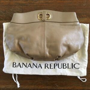 Banana Republic Taupe Leather Wristlet with Gold Turn-Lock